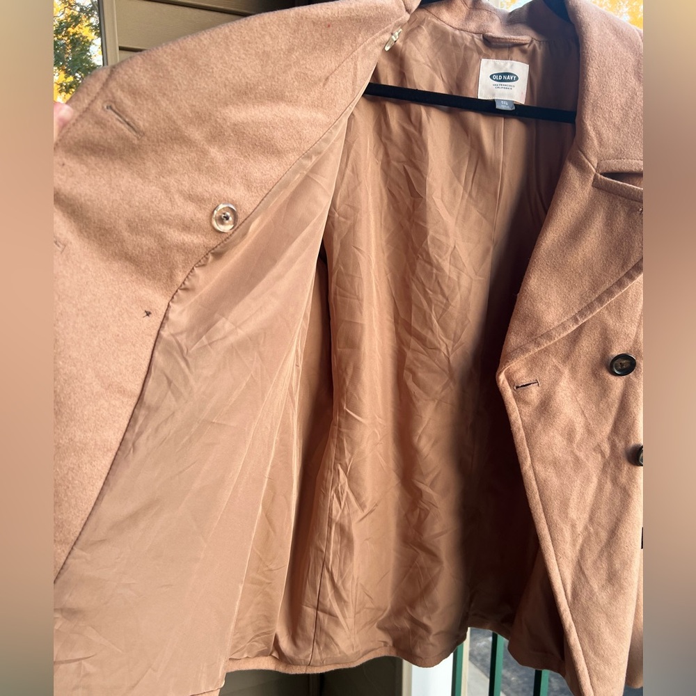 π Old Navy Camel Double-Breasted Peacoat Jacket XXL Classic Warm Wool Blend Coat - Picture 10 of 15